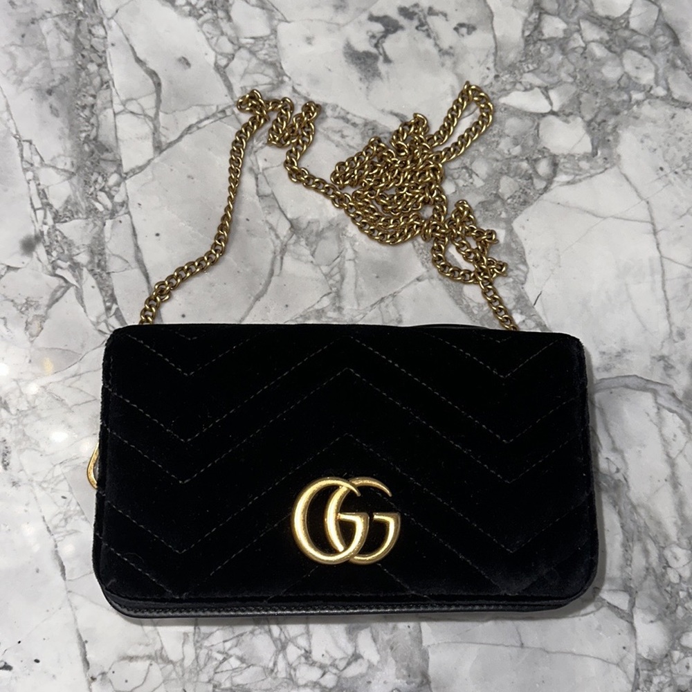 Gucci Marmont Mini Black GG Velvet Cross Body bag